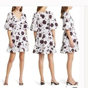 Du Paradis Floral Cotton Puff Sleeve  Dress